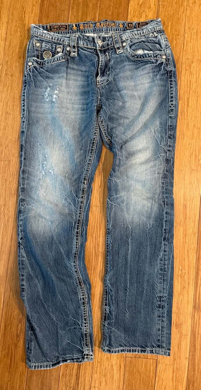 Rock Revival Andre Straight Distressed Jeans Size 33